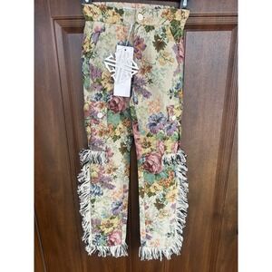 Guapi Kids Vintage Floral Tapestry Mid Rise Frayed Edge Trouser Pants| Size 8T
